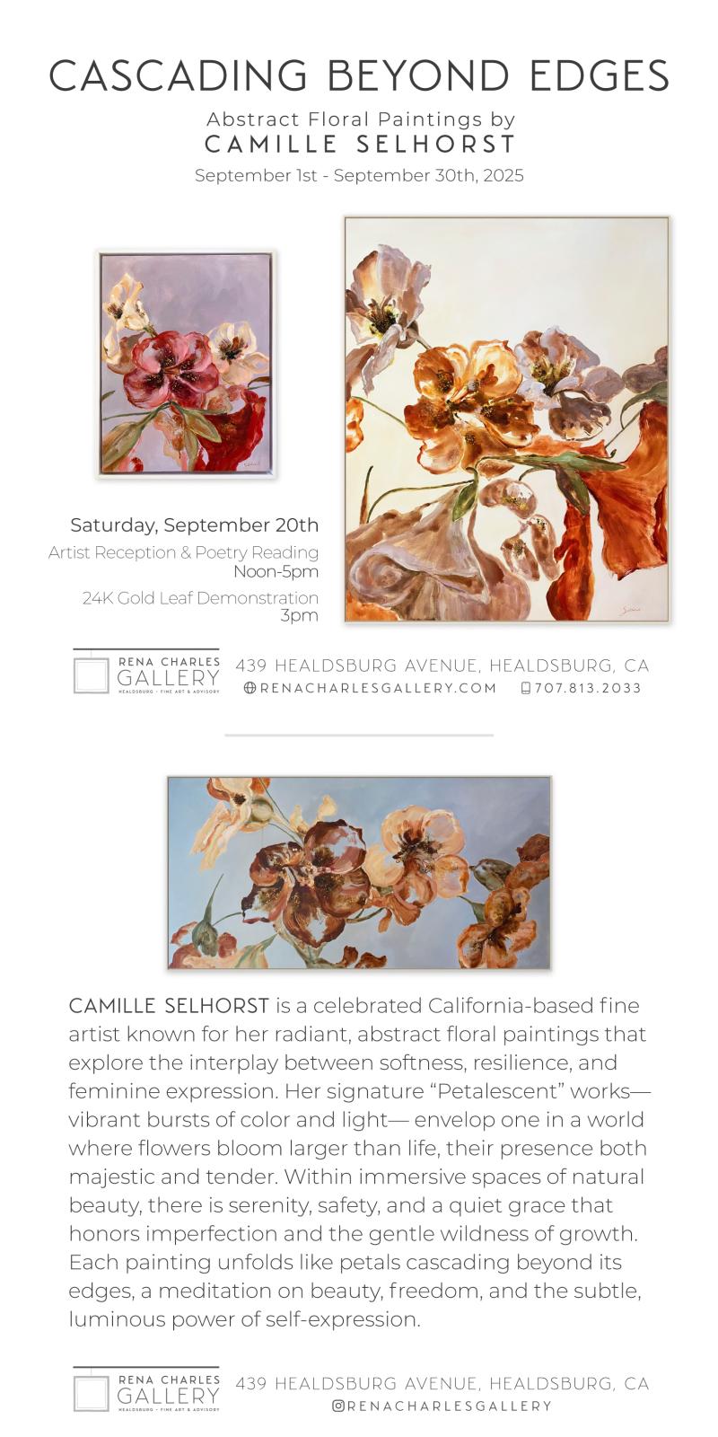 Eventos ART RECEPTION: Cascading Beyond Edges Abstract Floral Paintings by Camille Selhorst