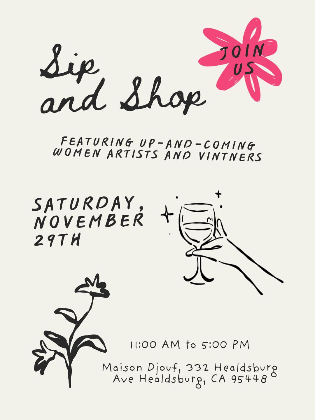 Events Sip and Shop: Featuring Up-and-Coming Women Artists and Vintners