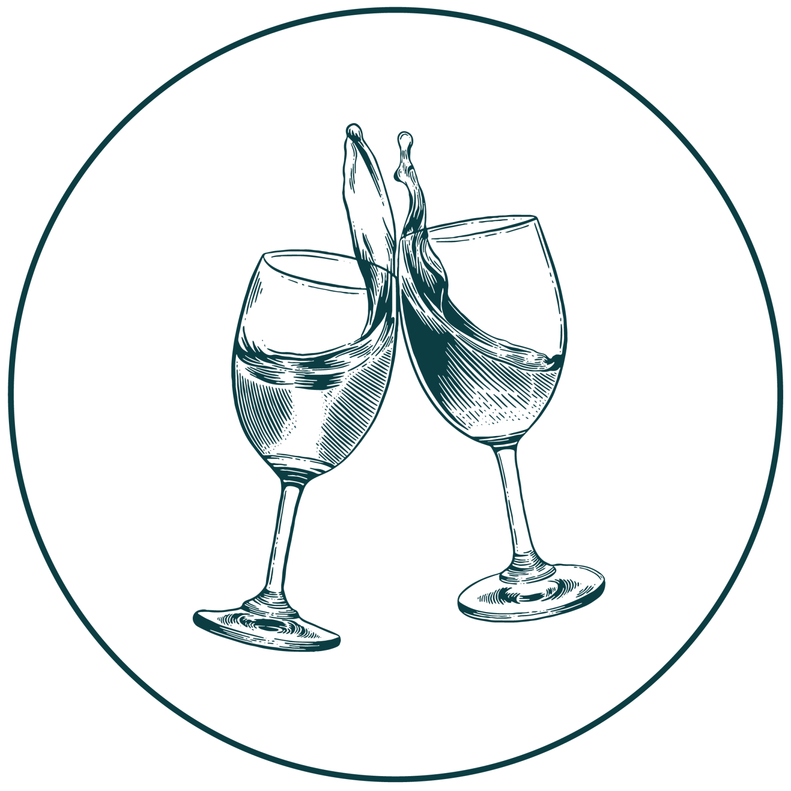 Two wine glasses clinking together with a splash of liquid in Healdsburg, California.