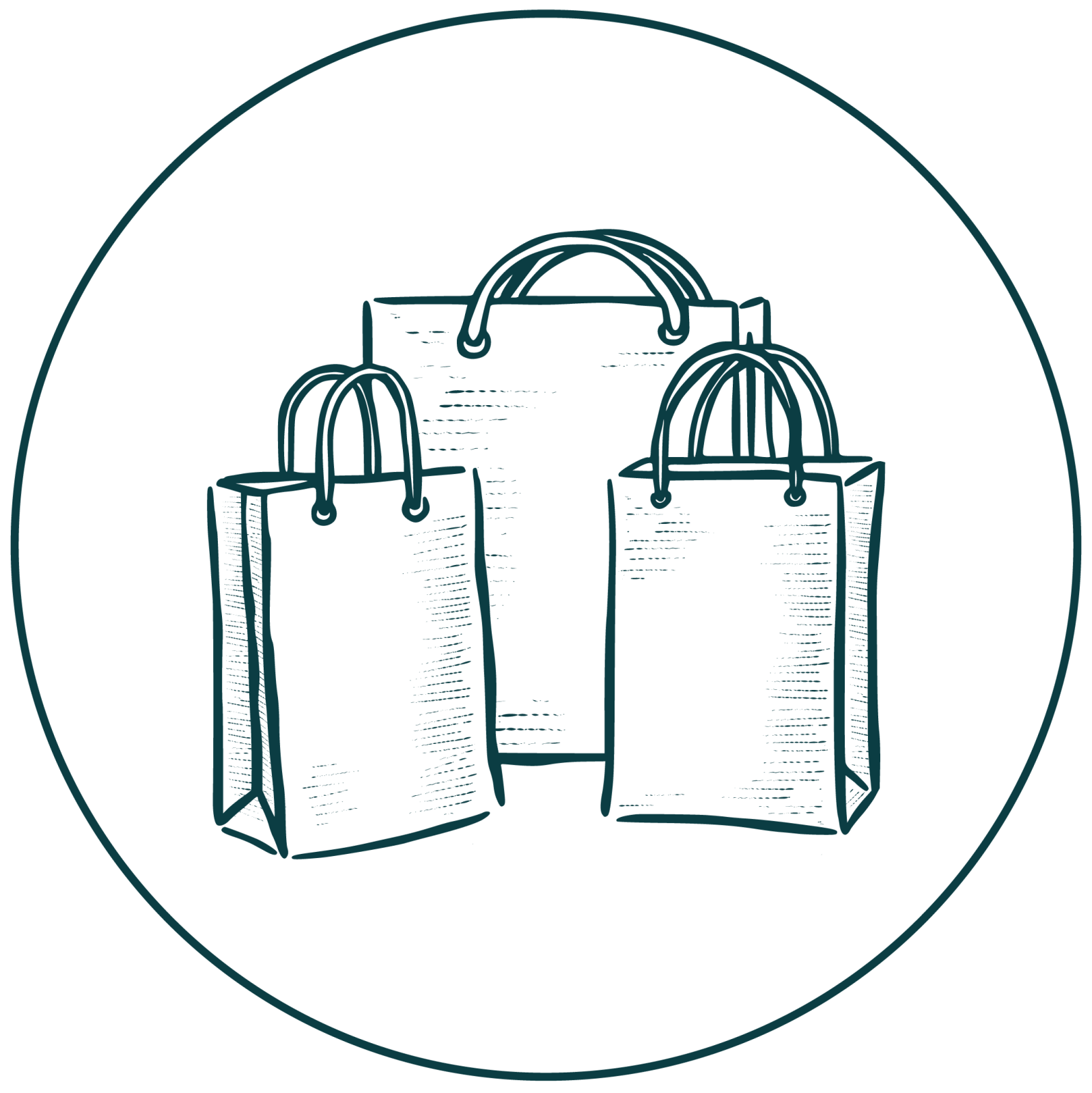 Three stylized shopping bags with handles, filled with computer code text in Healdsburg, California.